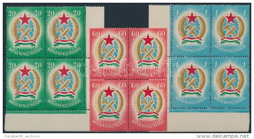 ** 1949 Alkotmány Sor Négyestömbökben 3x20f, 3x60f, 2x1Ft Makkos Vízjellel - Autres & Non Classés