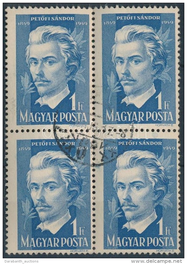 O 1949 PetÅ‘fi 1Ft Négyestömb Világoskék Színben / Mi 1047 Block Of 4, Light Blue - Autres & Non Classés