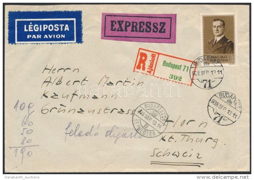 1938 Kormányzói Arcképsor 2P Expressz Ajánlott Légi Levélen... - Autres & Non Classés