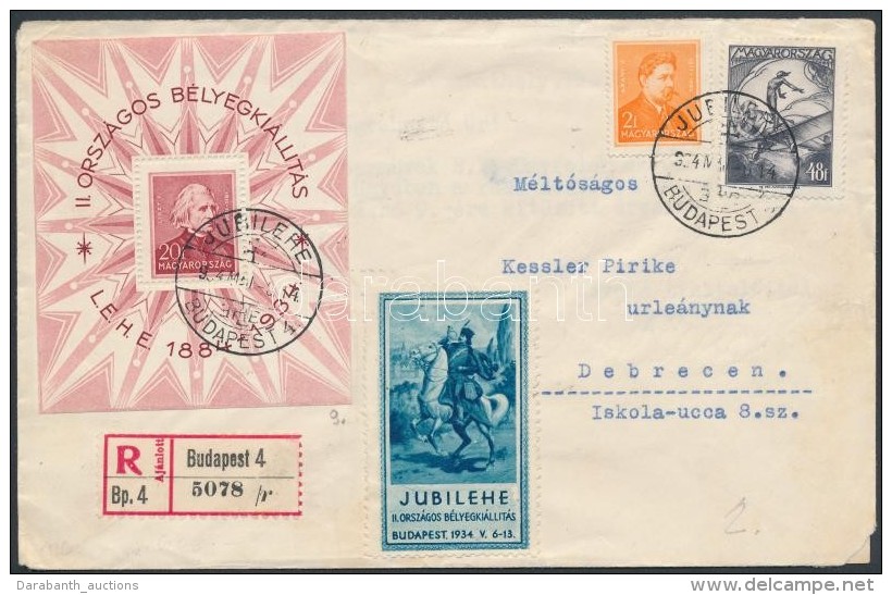 1934 Ajánlott Levél LEHE Blokkal / Registered Cover With Block Mi 1 'JUBILEHE / BUDAPEST' -... - Autres & Non Classés