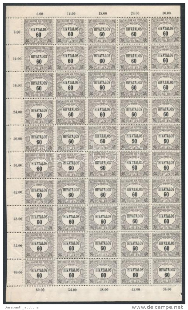 ** 1921 Hivatalos 60f 100-as Hajtott Teljes ív 6 Klf Nyomdai Hibával - Autres & Non Classés