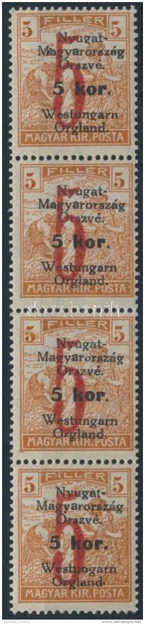 ** Nyugat-Magyarország VI. 1921 Arató 5K/5f Négyescsík Bodor... - Autres & Non Classés