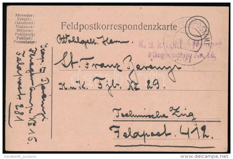 1918 Tábori Lap / Field Postcard 'K.u.k. Luftfahrtruppen Fliegerkompagnie Nr. 16.' + 'FP 281' - Autres & Non Classés