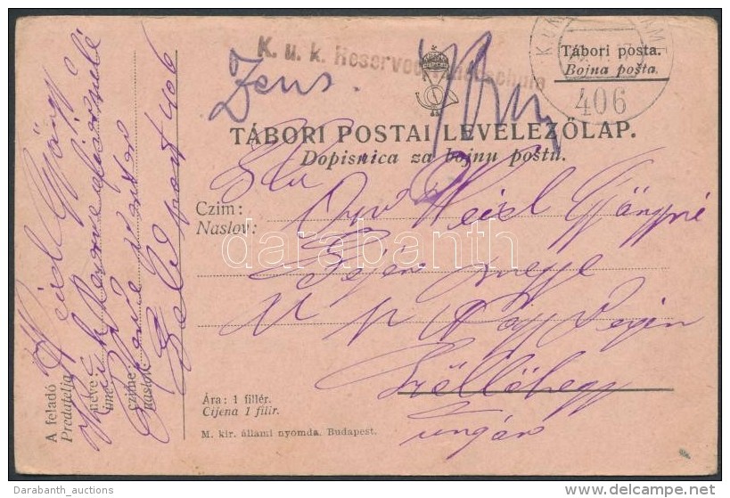 1917 Tábori Posta LevelezÅ‘lap / Field Postcard 'K.u.k. Reserveoffizierschule' + 'FP 406' - Autres & Non Classés