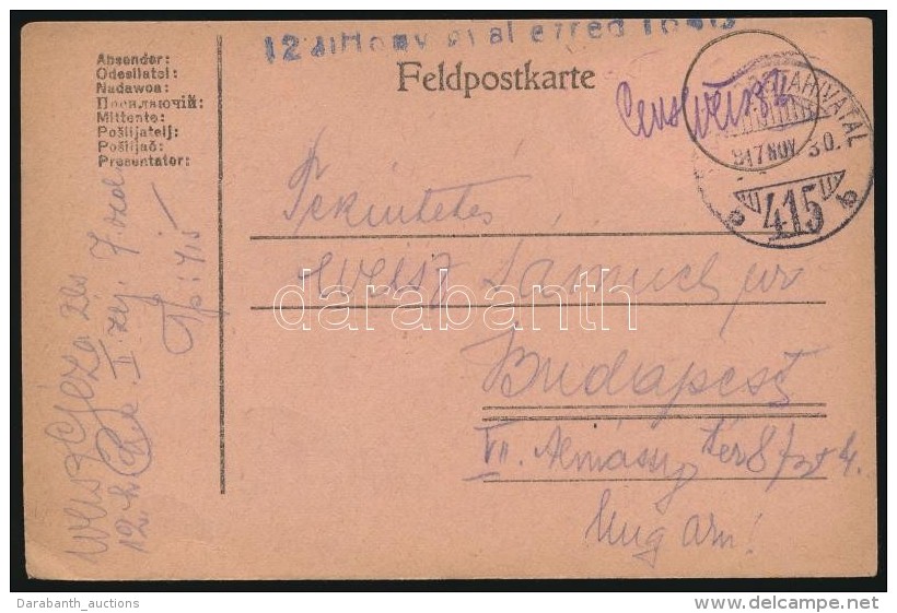 1917 Tábori Posta LevelezÅ‘lap / Field Postcard '12.Honv. Gyal. Ezred' + 'TP 415 B' - Autres & Non Classés