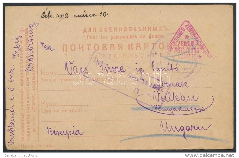 1917 Hadifogoly LevelezÅ‘lap Irbit-bÅ‘l (Oroszország) Küldve  Vulkánra (Magyarország) - Other & Unclassified