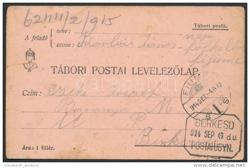 1914 Tábori Posta LevelezÅ‘lap 'BERKESD' Postaügynökségi Bélyegzéssel +... - Autres & Non Classés