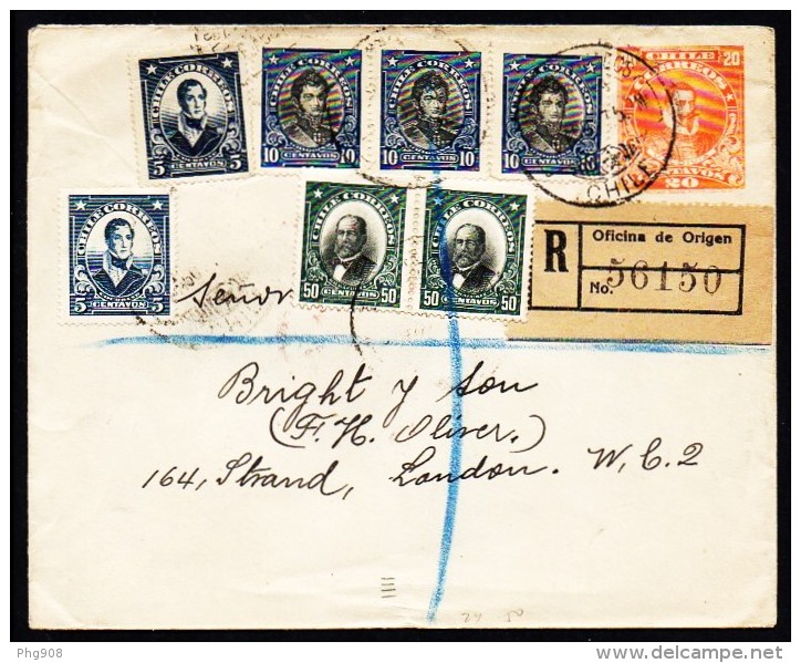 Chile 1921 To UK, Registered Mail   (A470) - Chile