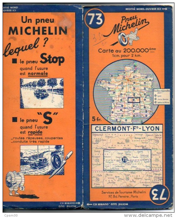 Carte Géographique MICHELIN - N° 073 CLERMOND-Fd-LYON - N° 143-3737 - Cartes Routières