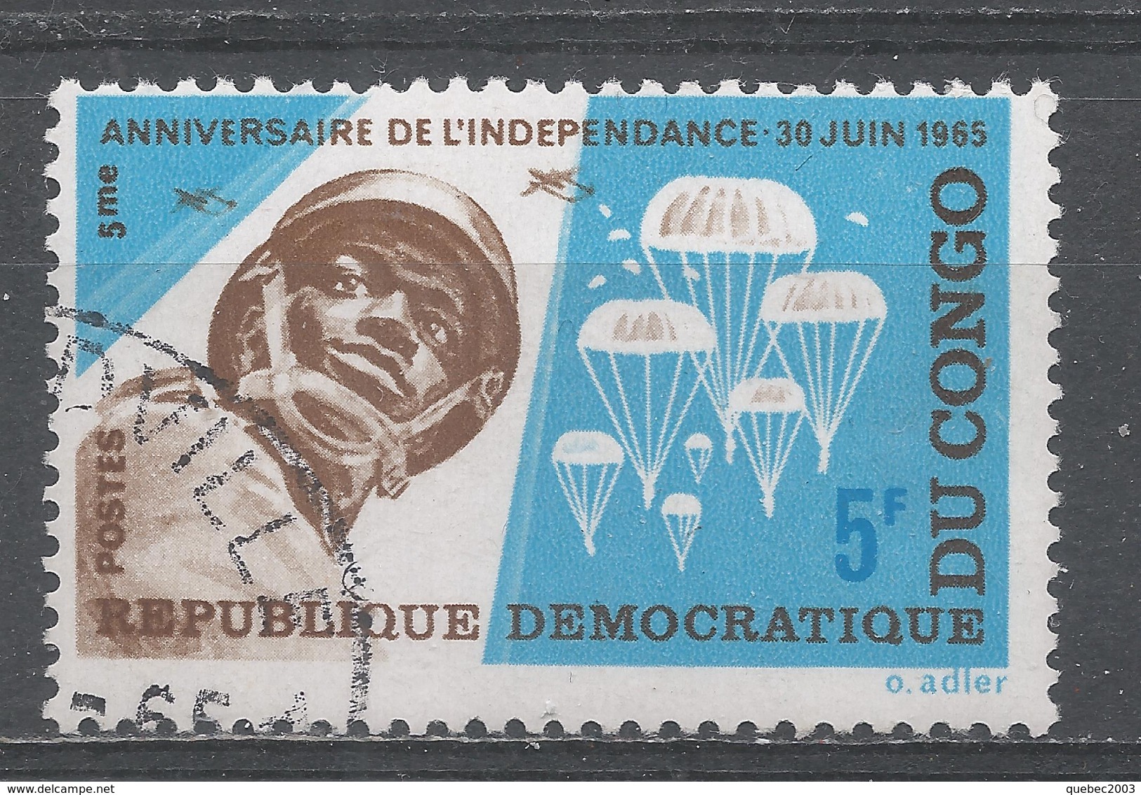 Congo Democratic Republic 1965. Scott #542 (U) Congolese Paratrooper And  Parachutes - Oblitérés