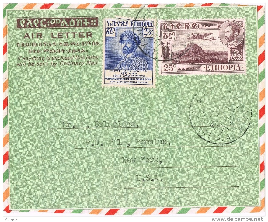 19792. Frontal Aerograma ADIS ABEBA (Etiopia) 1954. Air Letter - Ethiopië