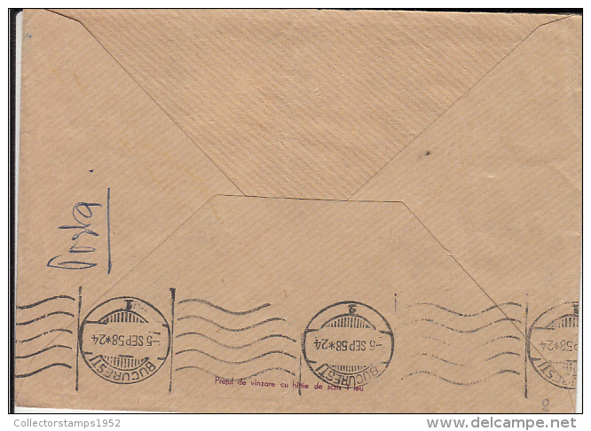 51259- BUCHAREST POSTAL PALACE, MUSEUM, REGISTERED COVER STATIONERY,1958, ROMANIA - Postal Stationery