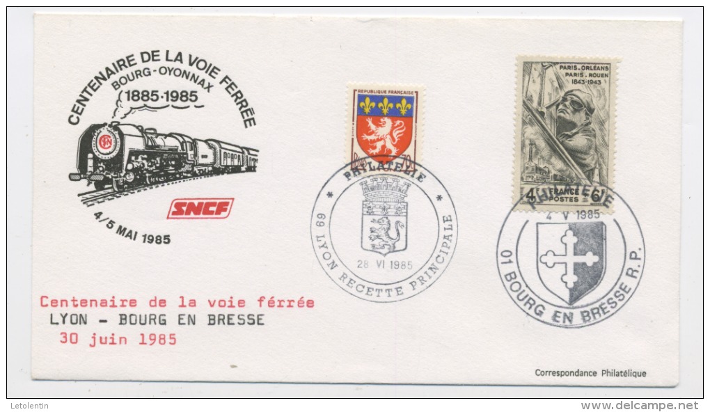 FRANCE :  N° Yvert 618+572 OBLI. CACHET À DATE ROND DE "PHILATELIE BOURG EN BRESSE DU 4/5/1985" & DE "PHILATELIE LYON R - Cachets Manuels