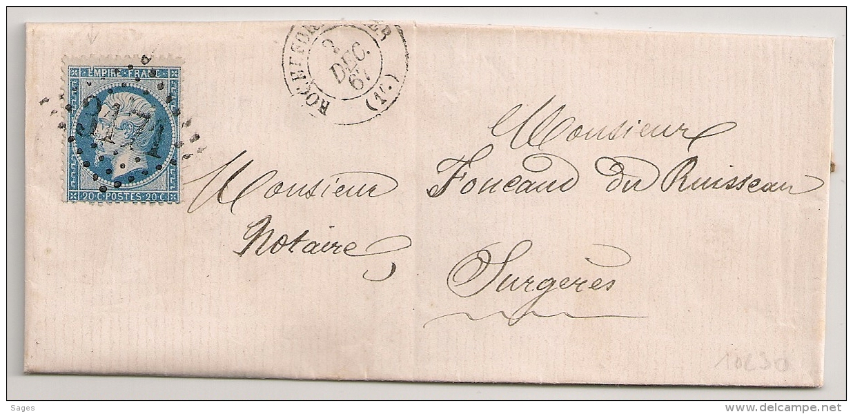 Sur LETTRE, 8 A4, SUARNET 29, ROCHEFORT Charente Inférieure . PLANCHAGE Napoléon Non Lauré N°22. - 1862 Napoleon III
