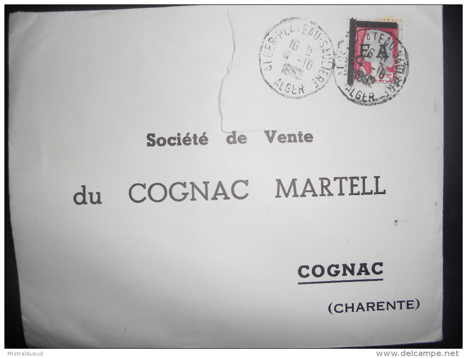 Algerie , Lettre D Alger 1962 Pour Cognac , Surcharge EA, Dechire - Covers & Documents