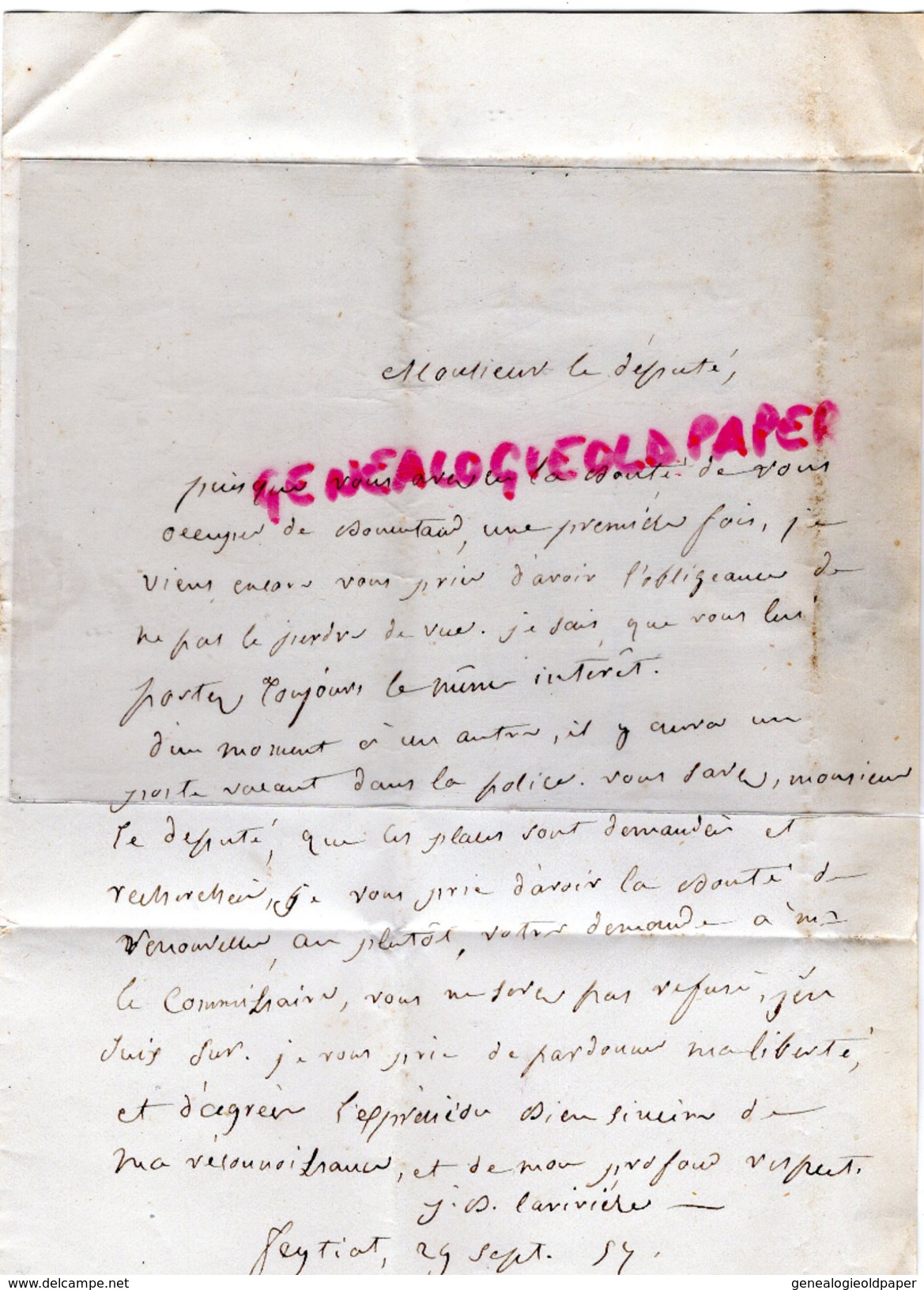 87 -FEYTIAT LIMOGES -LETTRE 1894 DE LARIVIERE FEYTIAT A NOUALHIER DEPUTE MAIRE -TIMBRE 10 C BISTRE EMPIRE N°13 OB. 1730 - Autres & Non Classés