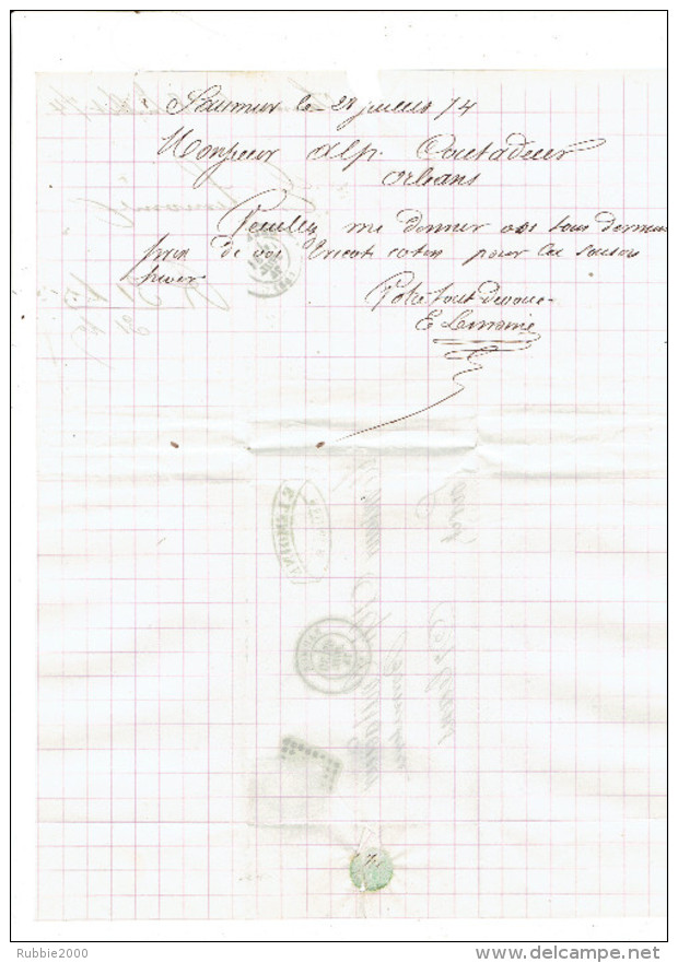 FACTURE 1874 SAUMUR MAISON LEMOINE POUR MAISON COUTADEUR A ORLEANS - 1800 – 1899