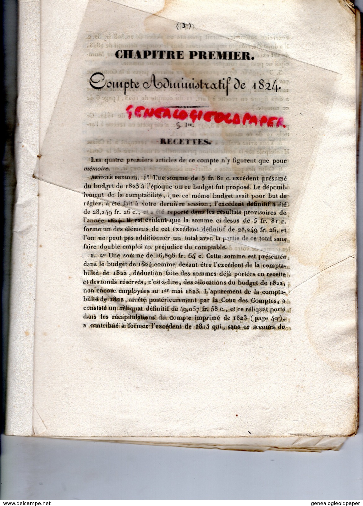 87 - LIMOGES - ESTRAIT REGISTRE DELIBERATIONS CONSEIL MUNICIPAL 1ER MAI 1826- BARON DE LABASTIDE MAIRE- ALLUAUD-TALABOT- - Documenti Storici