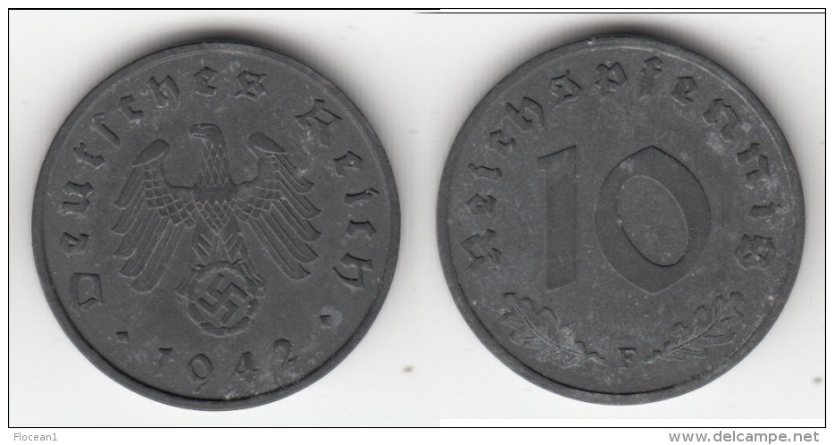 **** ALLEMAGNE - GERMANY - 10 REICHSPFENNIG 1942 F - 3ème REICH - THIRD REICH - ZINC **** EN ACHAT IMMEDIAT - 10 Reichspfennig