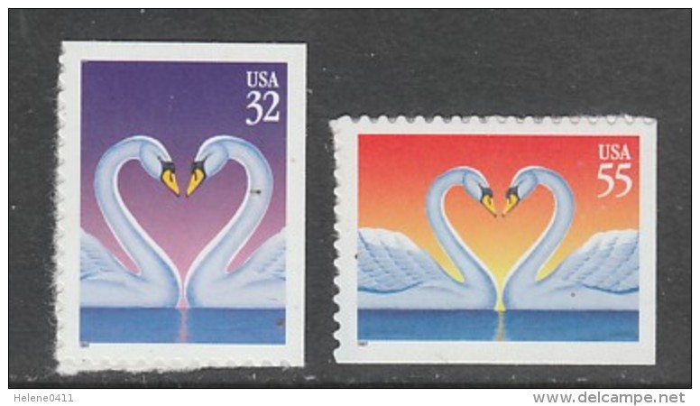 PAIRE NEUVE DES ETATS-UNIS - TIMBRES D'AMOUR : COEUR FORME PAR DEUX CYGNES N° Y&T 2588/2589 - Sonstige & Ohne Zuordnung