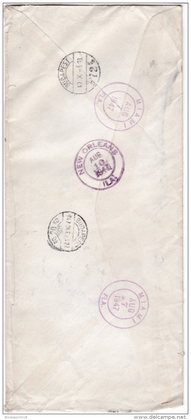 711 United States 1947 Registered Letter With Mixed Franking From Miami To Hungary - Briefe U. Dokumente