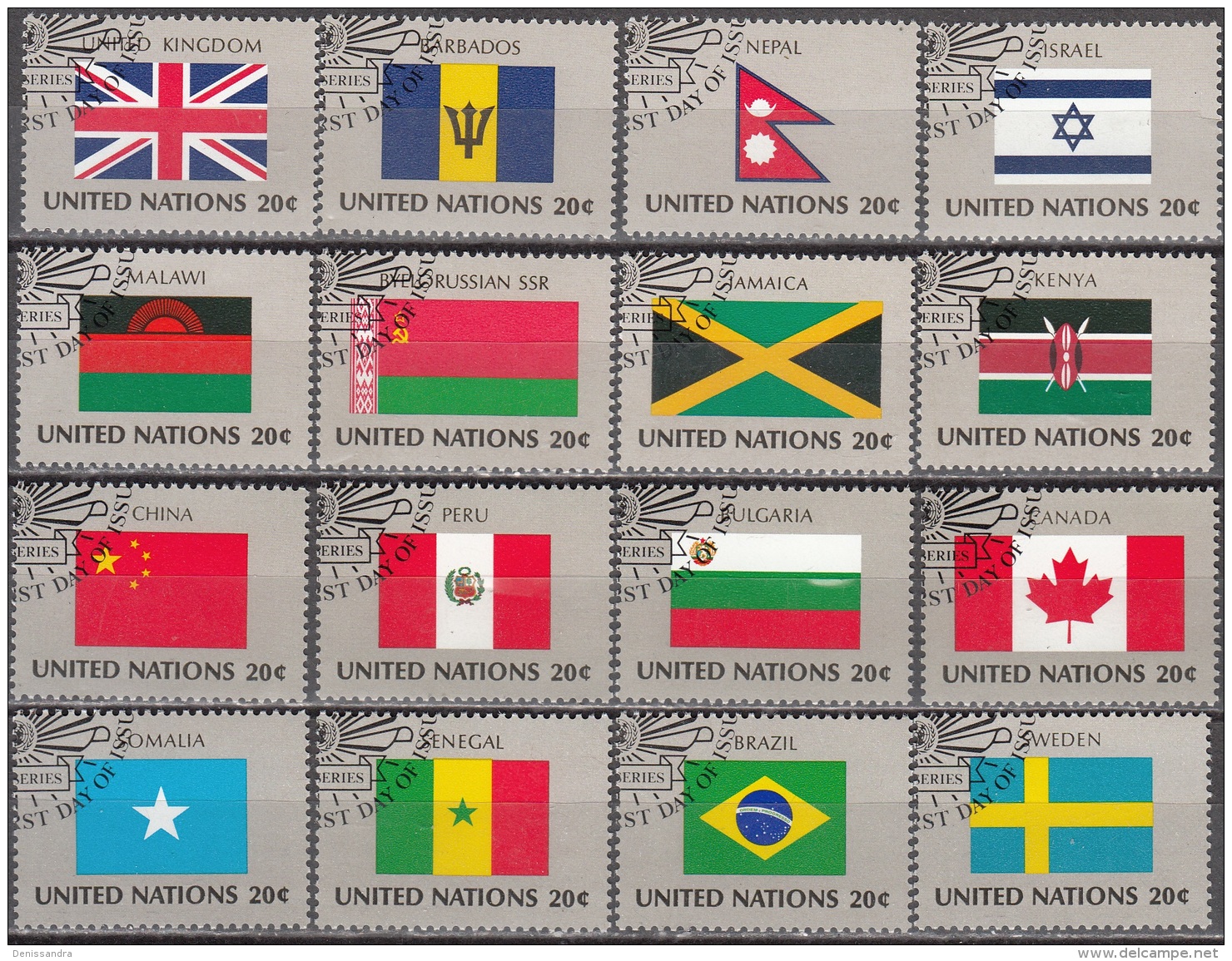 Nations Unies (New-York) 1983 Yvert 390 - 405 O Cote (2015) 13.60 Euro Drapeaux Cachet Rond - Oblitérés