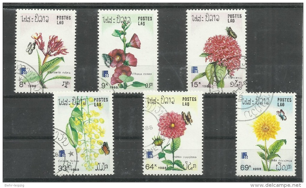 Laos 1098-1103, Satz Kpl Mit 6 Verschiedenen Pflanzen-Briefmarken Mit Blüten, 1984. Gestempelt Mi. 2,20 € - Laos