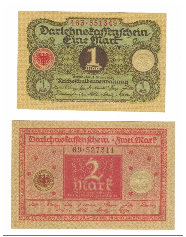 Germany 1 & 2 Mk. 1920, UNC.  Free Ship. To USA. - Sammlungen