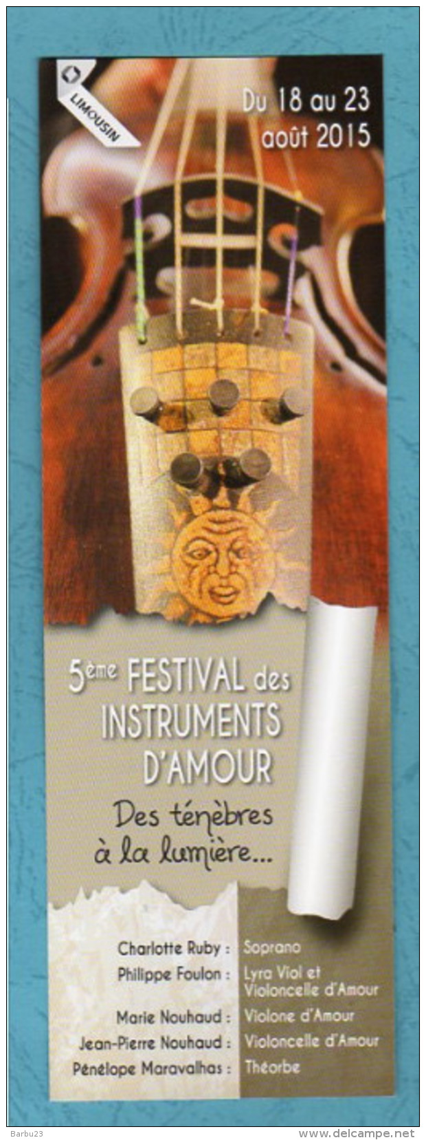 Marque Pages 5éme Festival Des Instruments D'amour 2015 Scan Recto/verso - Marque-Pages