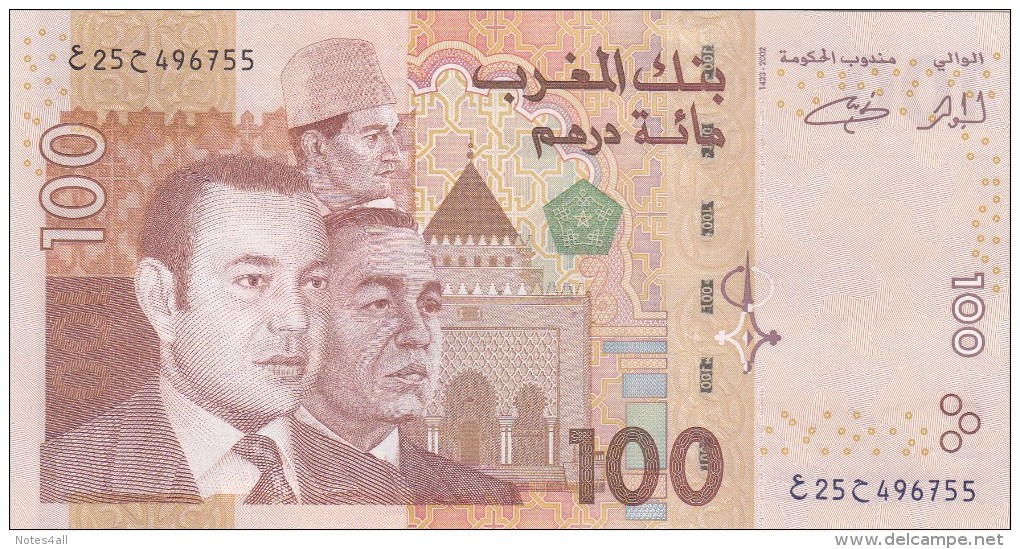 MOROCCO AL-MAGHRIB 100 DIRHAMS 2002 P-70 UNC  */* - Morocco