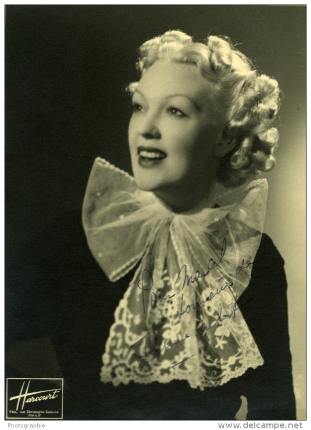 Actrice Chanteuse Jeanne Aubert Portrait Dedicace Ancienne Photo Studio Harcourt 1937 - Signiert