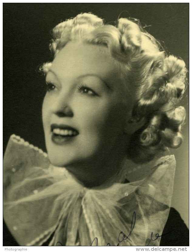 Actrice Chanteuse Jeanne Aubert Portrait Dedicace Ancienne Photo Studio Harcourt 1937 - Signiert