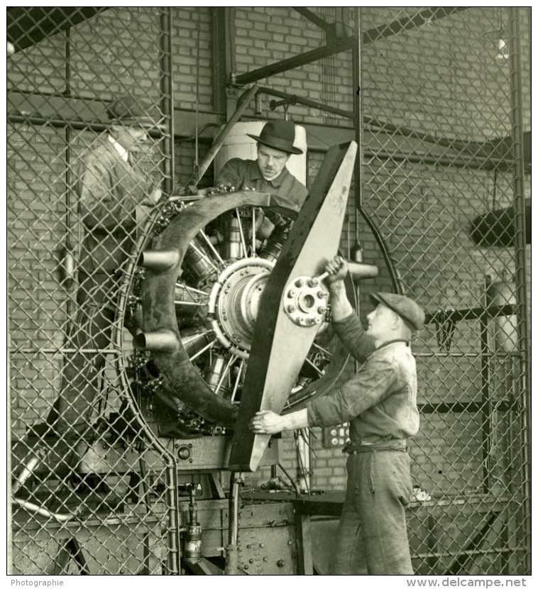 France Ouvriers Testant Moteur D' Avion Aviation Ancienne Photo 1925 - Aviation