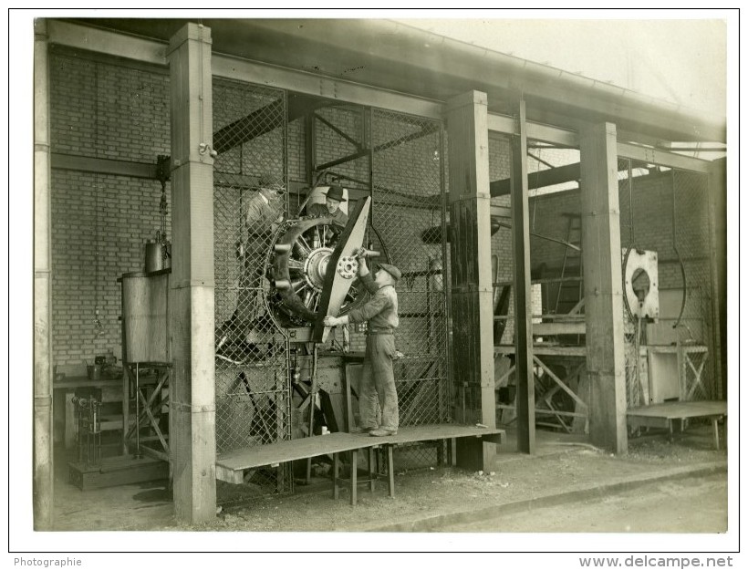 France Ouvriers Testant Moteur D' Avion Aviation Ancienne Photo 1925 - Aviation