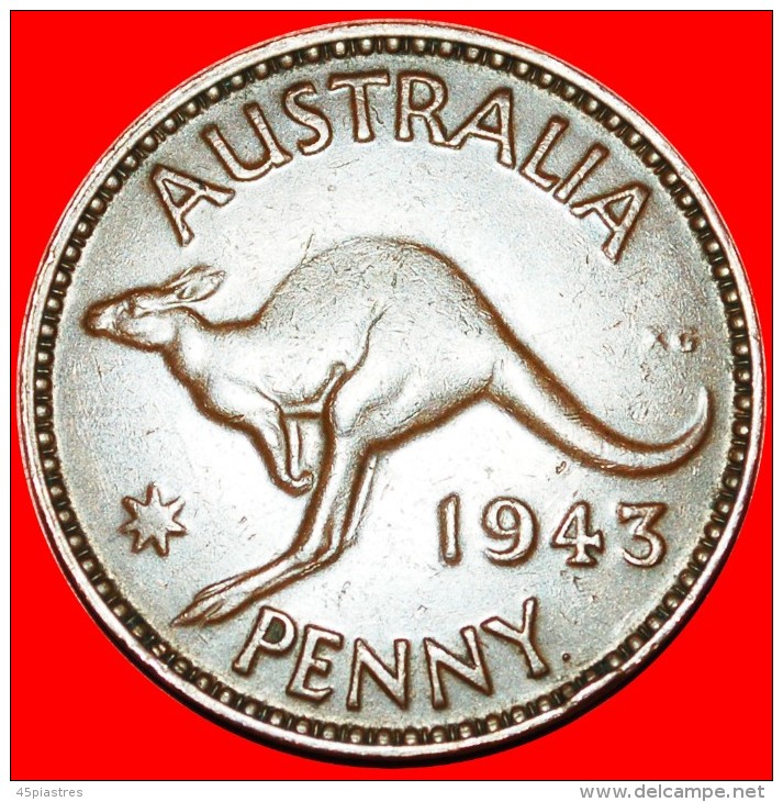 + KANGAROO: AUSTRALIA &#9733; PENNY 1943 WAR PERIOD (1939-1945)! LOW START&#9733;NO RESERVE!!! George VI (1937-1952) - Penny