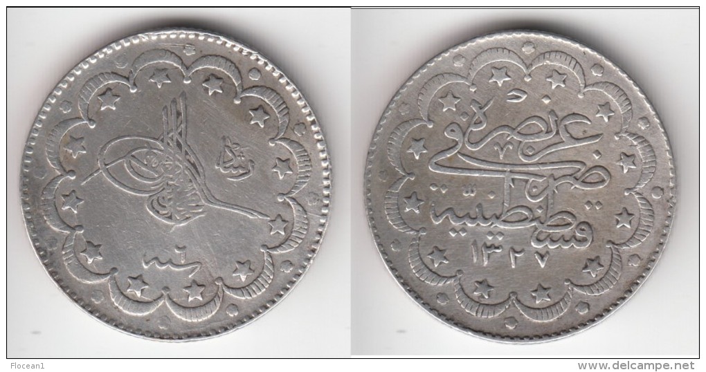 **** TURQUIE - TURKEY - 10 KURUSH AH 1327/6 (1914) - MUHAMMAD V - ARGENT - SILVER **** EN ACHAT IMMEDIAT !!! - Turkey