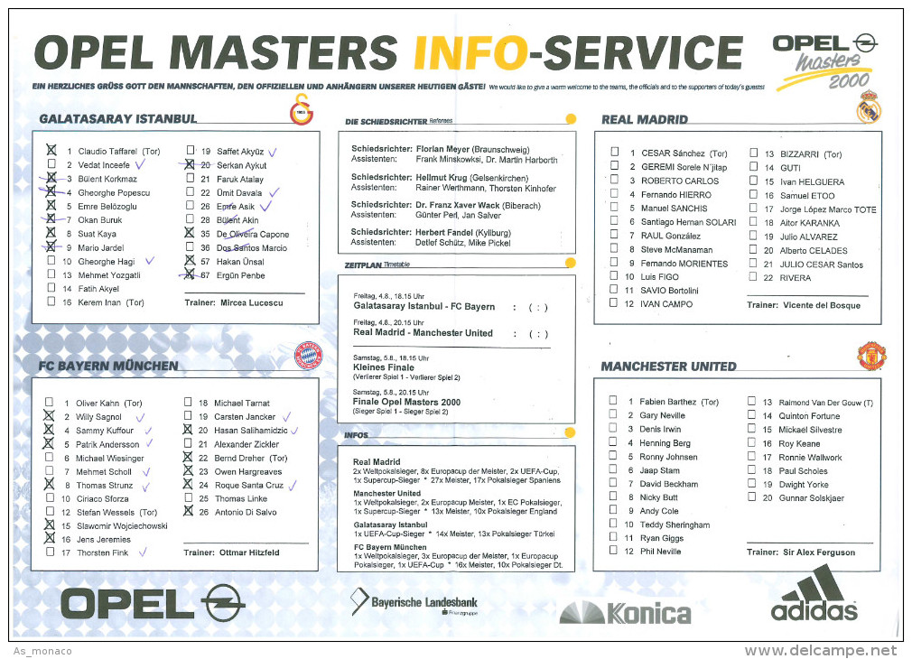 Football Programme Tournament 2000 Opel Masters Germany Deutschland WITH WRITING: Bayern Munchen, Real Madrid (Spain)... - Livres