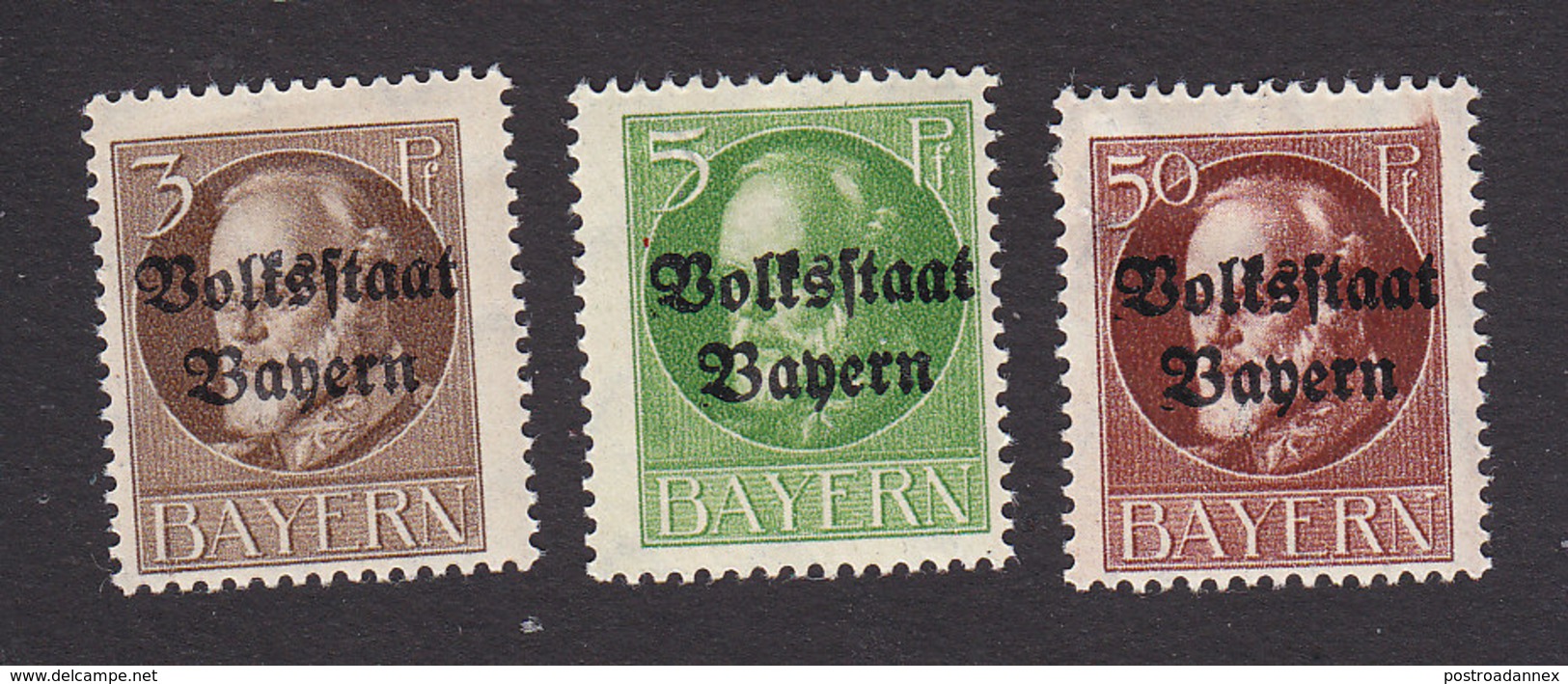 Bavaria, Scott #136-137, 146, Mint Hinged, King Leopold III, Overpritned, Issued 1919 - Other & Unclassified