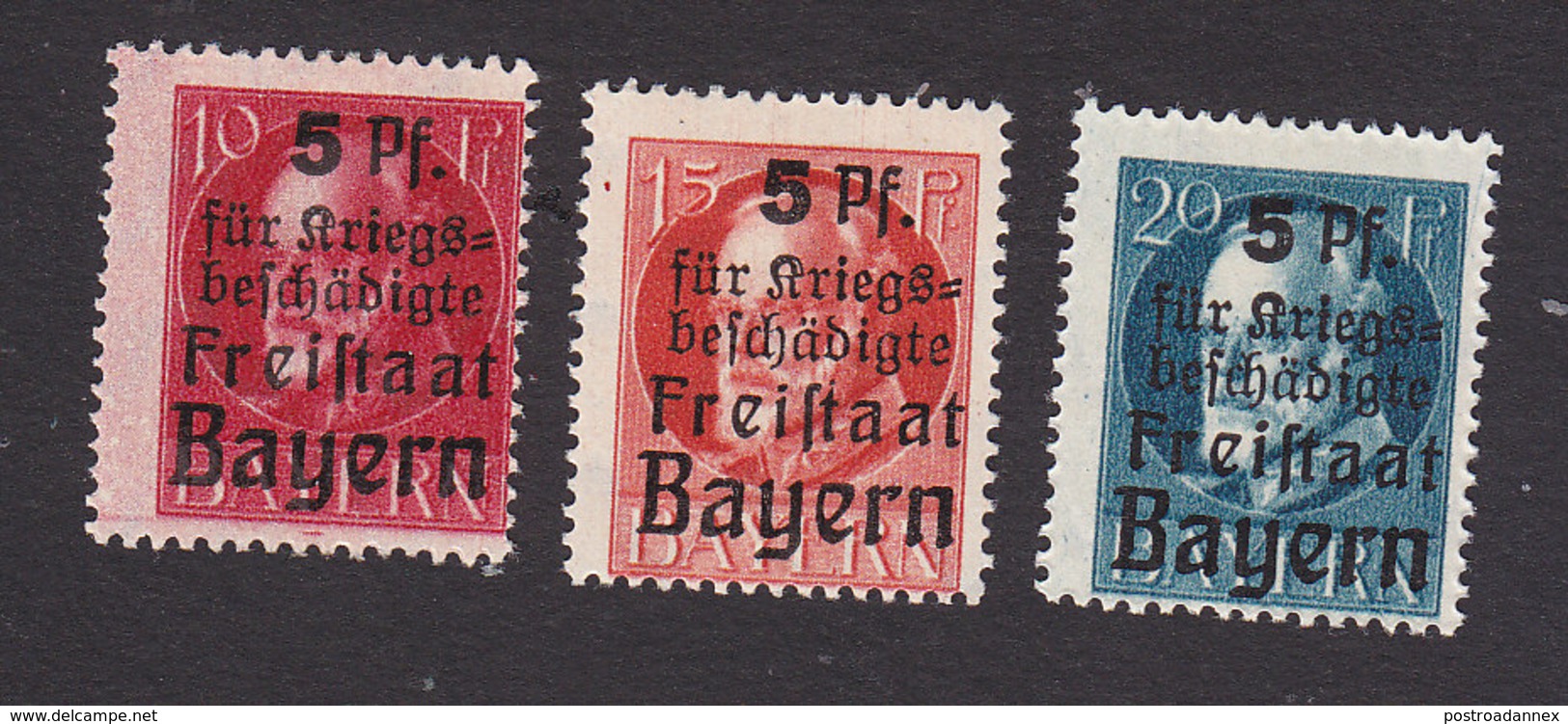 Bavaria, Scott #B1-B3, Mint Hinged, King Ludwig III Surcharged, Issued 1919 - Other & Unclassified