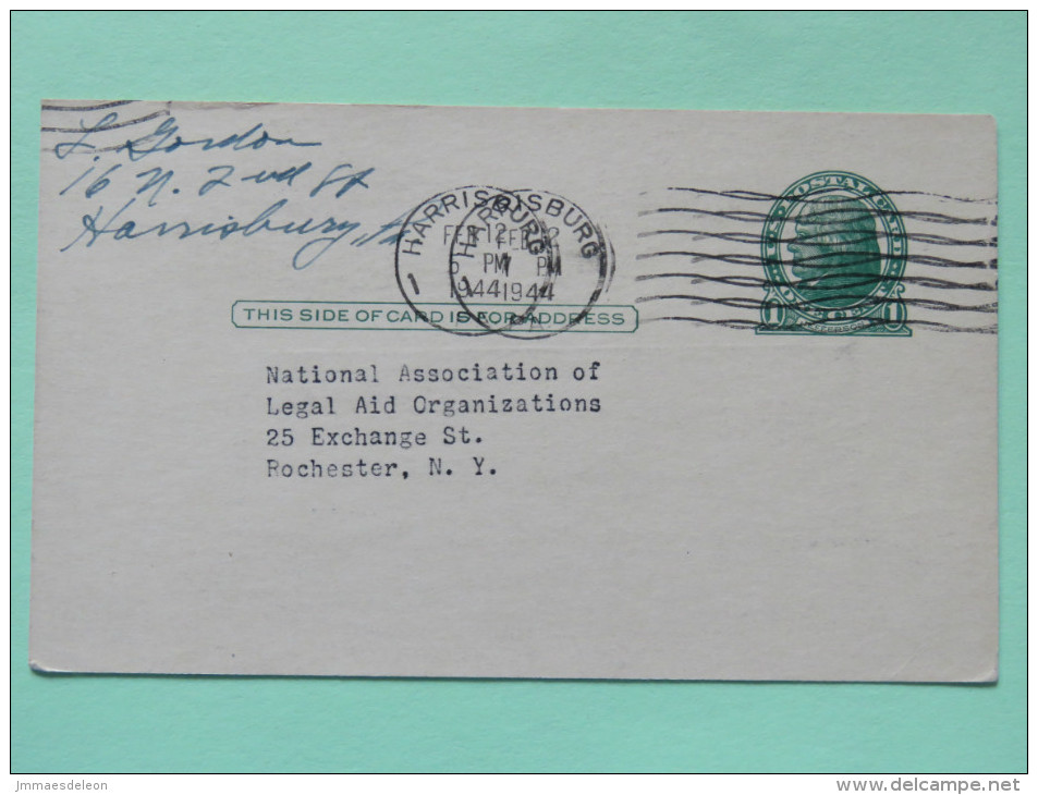 USA 1944 Stationery Card Harrisburg To Rochester N.Y. - Jefferson - Lettres & Documents