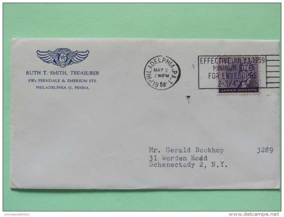 USA 1958 Cover Philadelphia To Schenectady N.Y. - James Monroe - Enveloppe Size Slogan - Briefe U. Dokumente