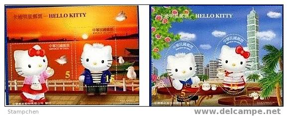 Taiwan 2004 Hello Kitty Stamps S/s Cartoon Sunset Oval Wharf Bird Taipei 101 Coffee - Ungebraucht