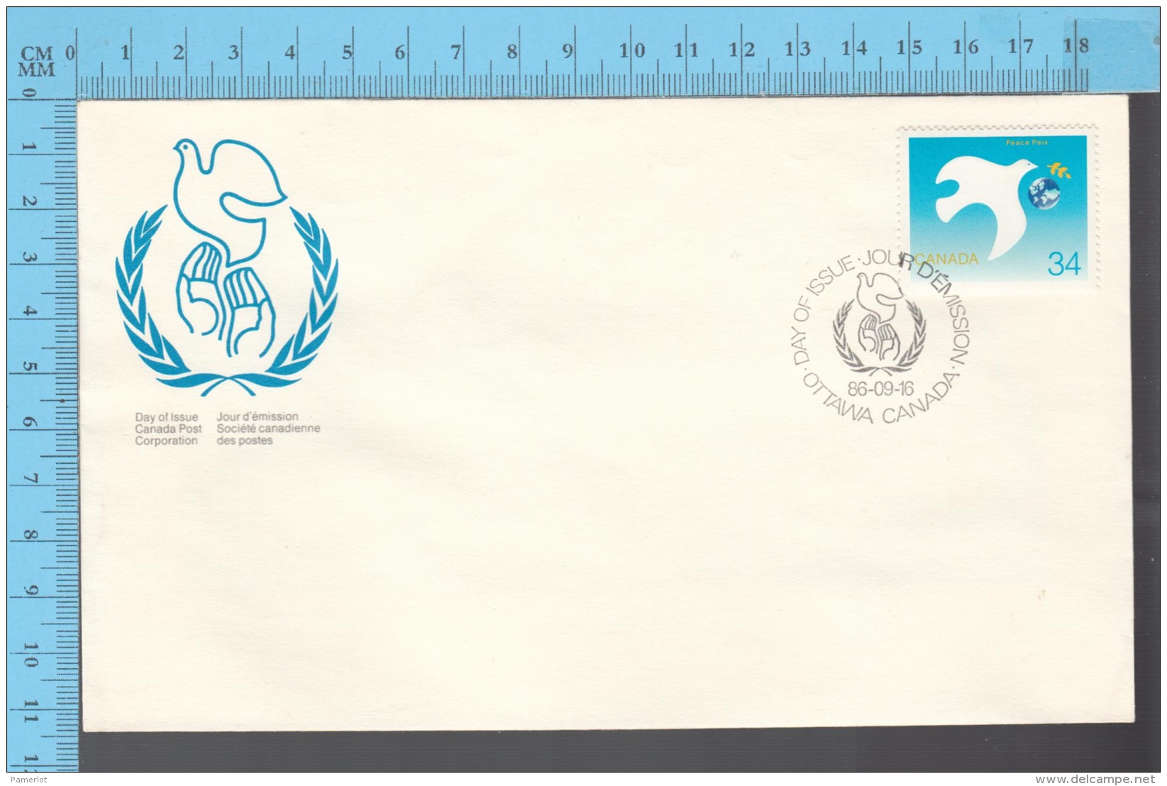 Canada -  1986 Scott # 1110 UN: International Year Of Peace , Dove Protecting The Earth  - FDC PPJ , Special Cancelation - 1981-1990