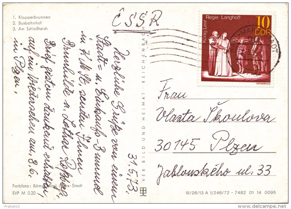 K9728 - DDR (1973) 90 Karl-Marx-Stadt (postcard: Karl-Marx-Stadt) Tariff: 10 Pf (stamp: King Lear, Regie: Langhoff) - Theater