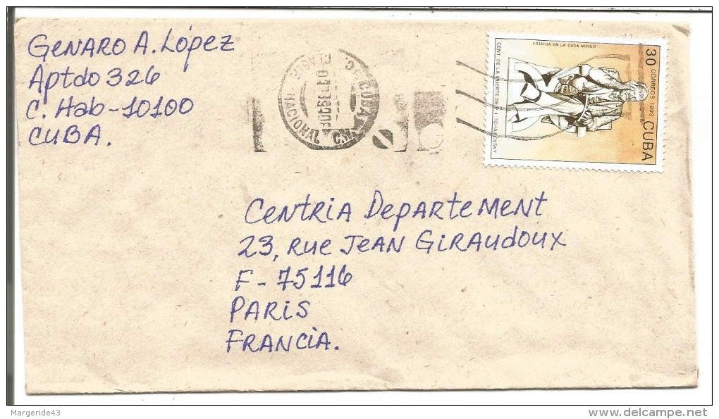 CUBA LETTRE POUR LA FRANCE 1993 - Briefe U. Dokumente