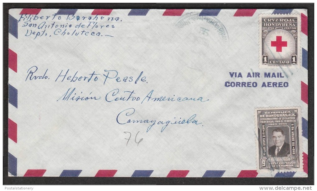Honduras 1954 Red Cross Medicine Health Care Service Classics Postal History Used Airmail Cover - Honduras