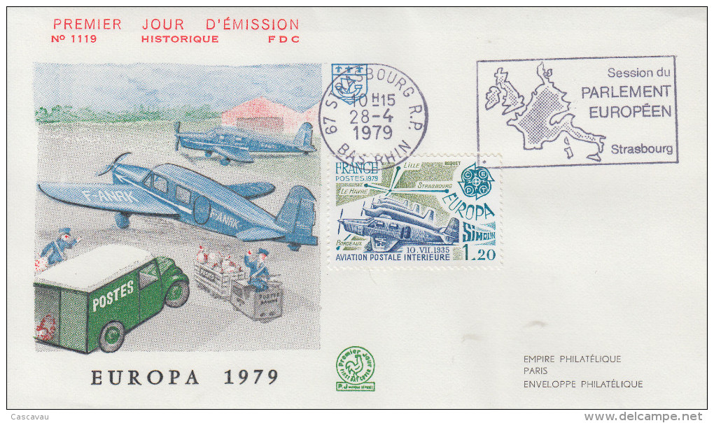 Enveloppe  Flamme  Du  1er  Jour   AVIATION  POSTALE  INTERIEURE    STRASBOURG   1979 - 1970-1979