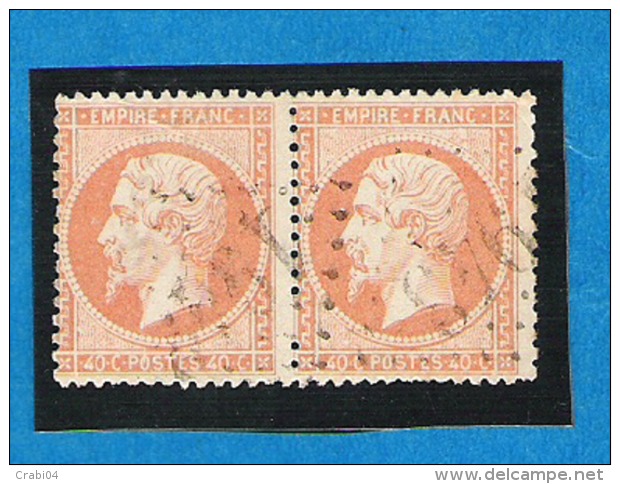 Paire  N°23 (Napoléon Dentelé 40c Orange) Avec Erreur De Piquage, Oblitérée GC - 1862 Napoleon III