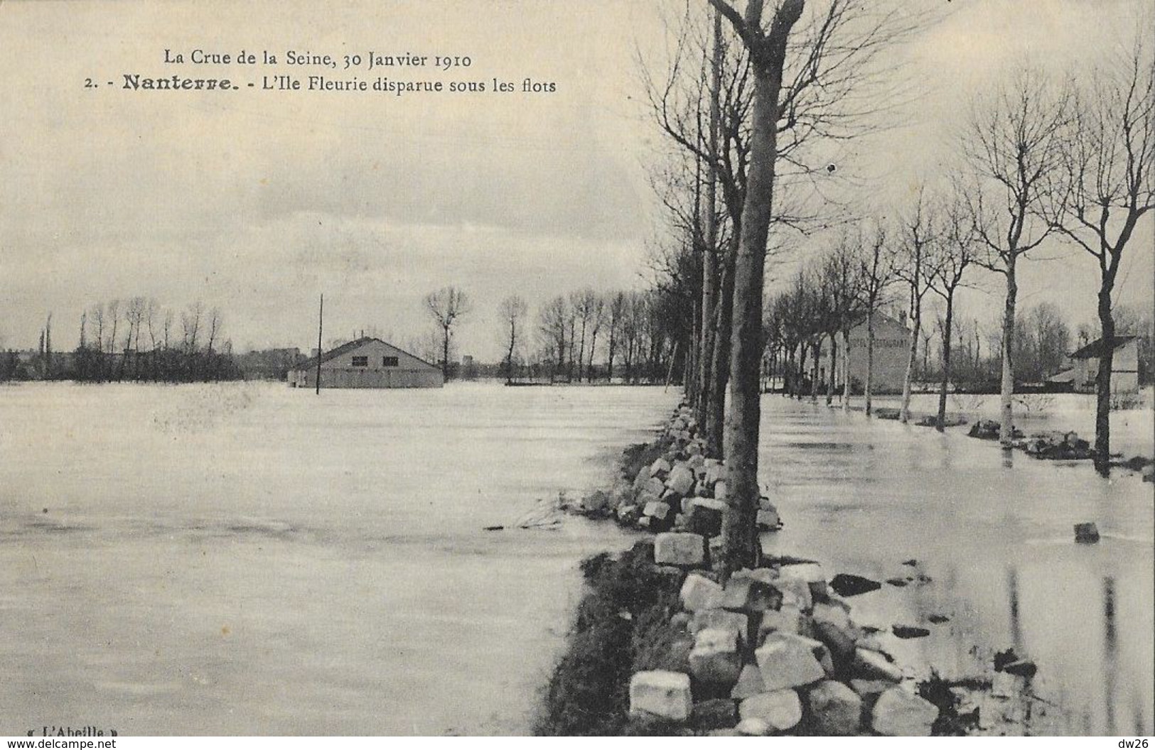 La Crue De La Seine 30 Janvier 1910 - Nanterre, L'Ile Fleurie Disparue Sous Les Flots - Carte L'Abeille Non Circulée - Inondations