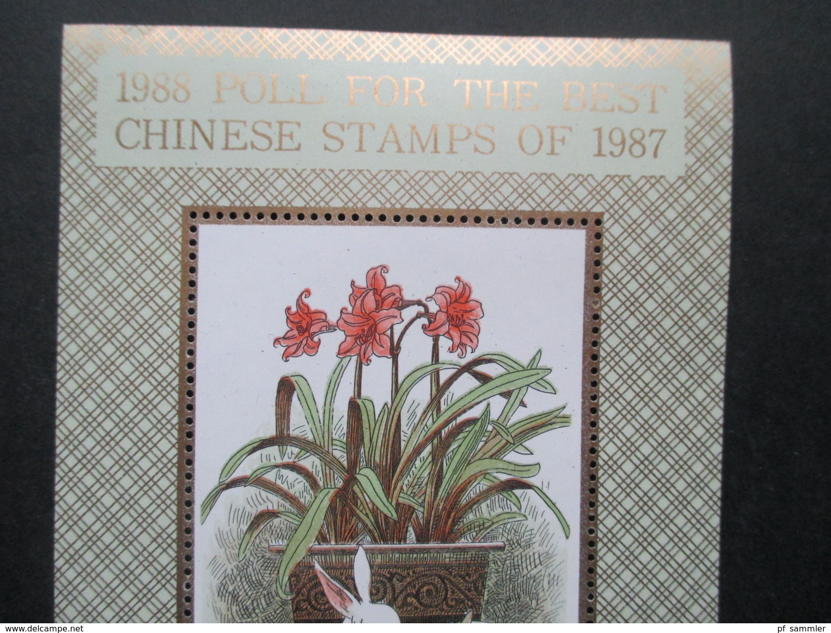 Asien China 1988 Poll For The Best Chinese Stamps Of 1987 Block. Blumen / Kaninchen. China Philately - Gebraucht